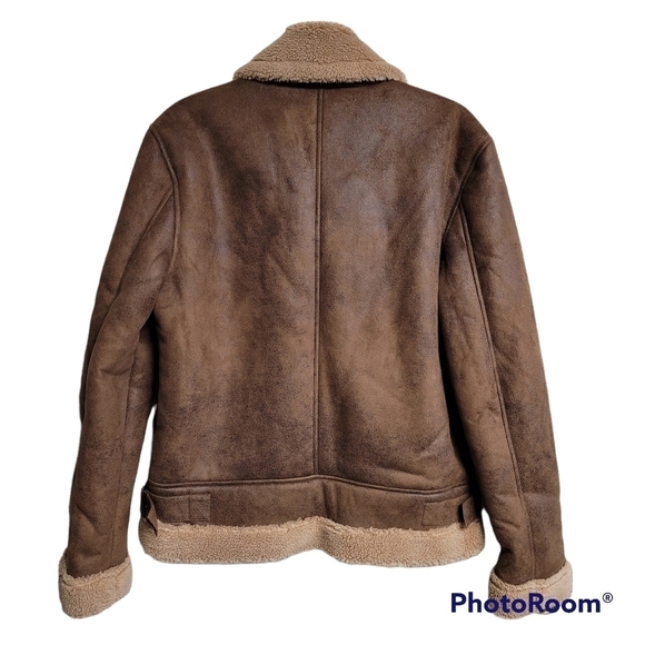 Rainforest Brown Sherpa Lined Full Zip Rain Resistant Bomber Jacket Size Small - Picture 2 of 11